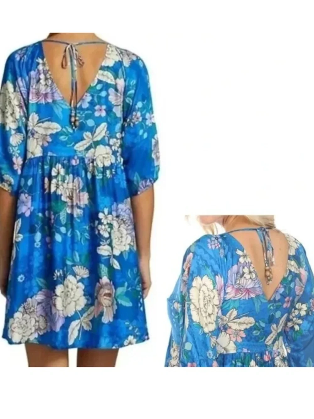 Johnny Was Blue Floral Ruffled Swim Coverup - Picture 5 of 11